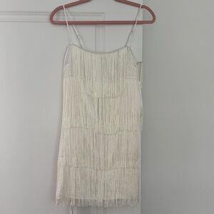 Abercrombie & Fitch Cream Fringe Mini Dress